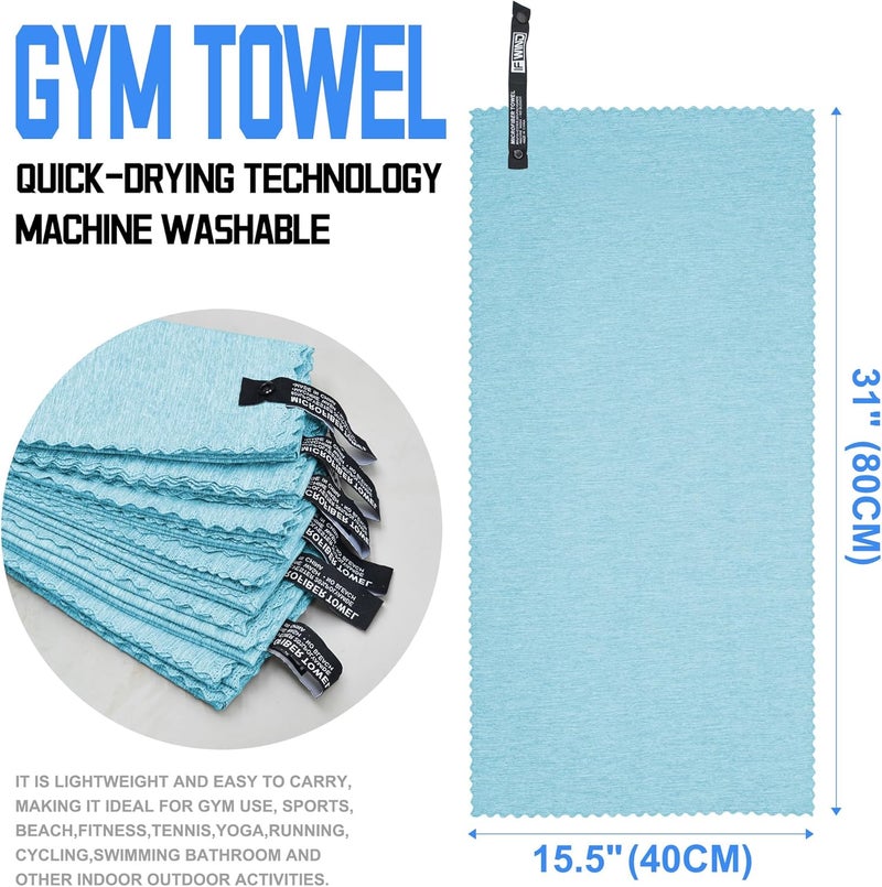 IFWIND 6 Pack Microfiber Gym Towels for Working Out - Fast Drying Sports Accessories, Men & Women (Blue - Lace Edge, 31" x 15.5") - Image 2